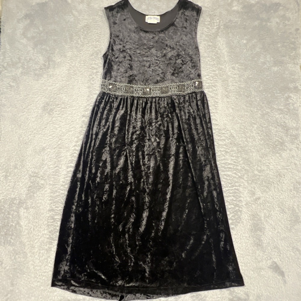 Gotcha Covered Dress Crushed Velvet Embroidered Waist Black Whimsigoth Womens 10